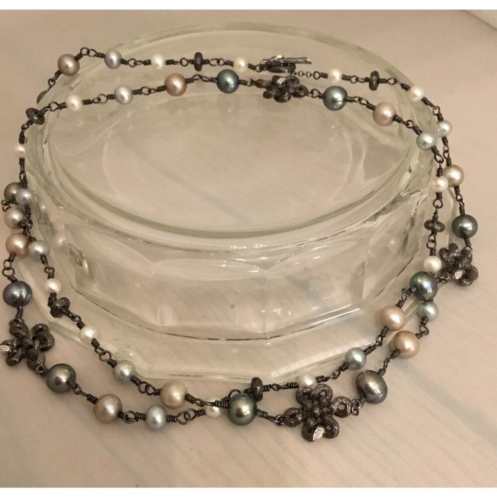 Dweck Diamonds Sterling Multi Color Cultured Pearl Infinity Station Necklace 34”